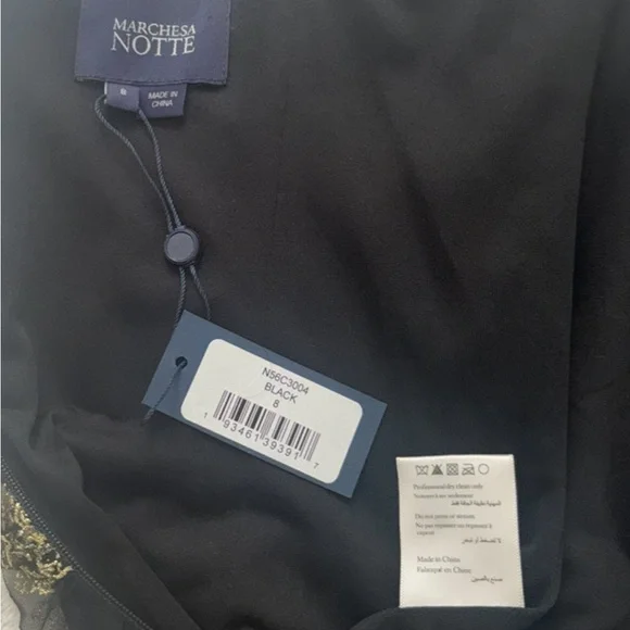 NWT MARCHESA NOTTE Strapless Black/Golden Midi Dress.